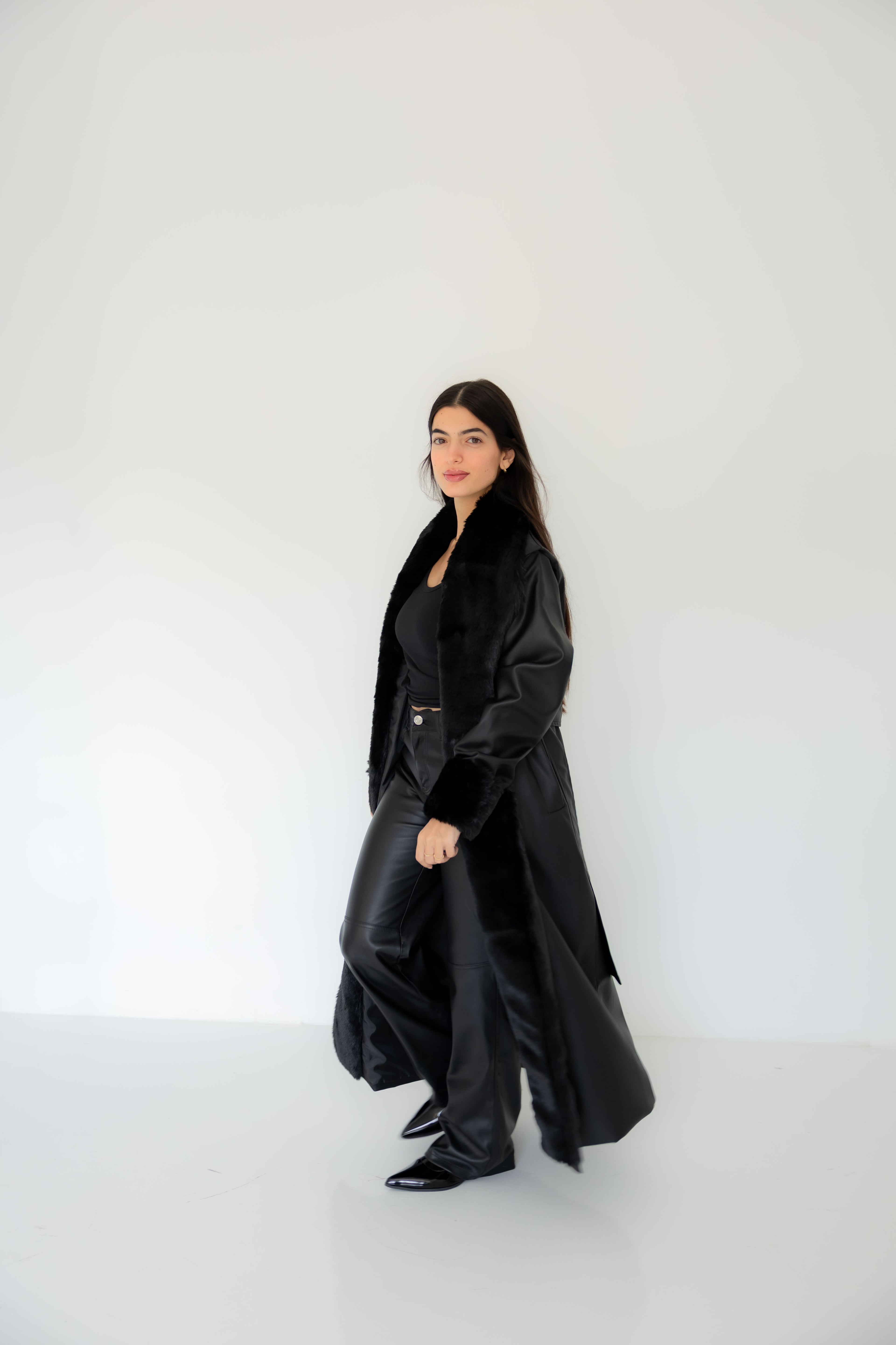 Premium Black Faux Leather Coat