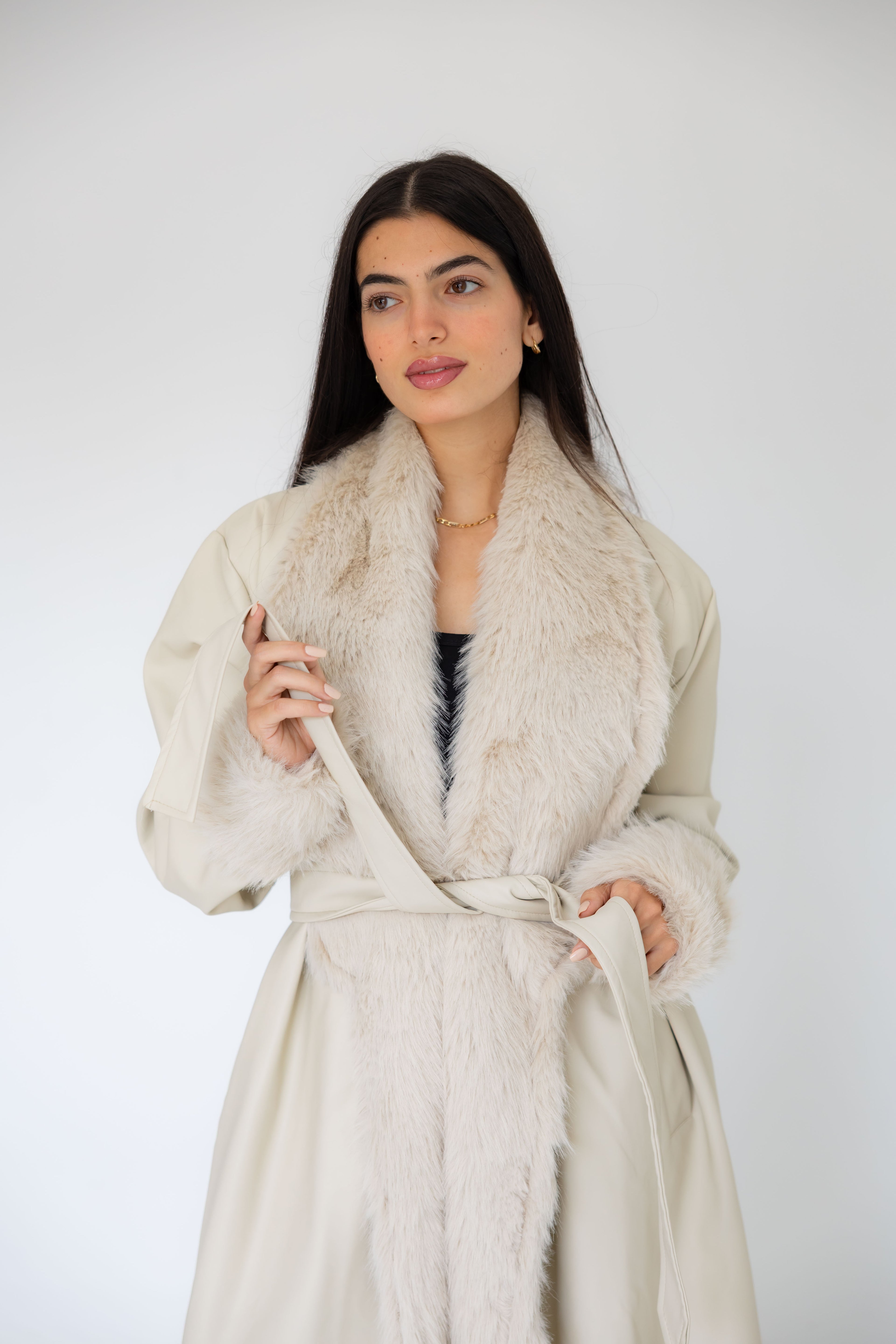 Premium Beige Faux Leather Coat