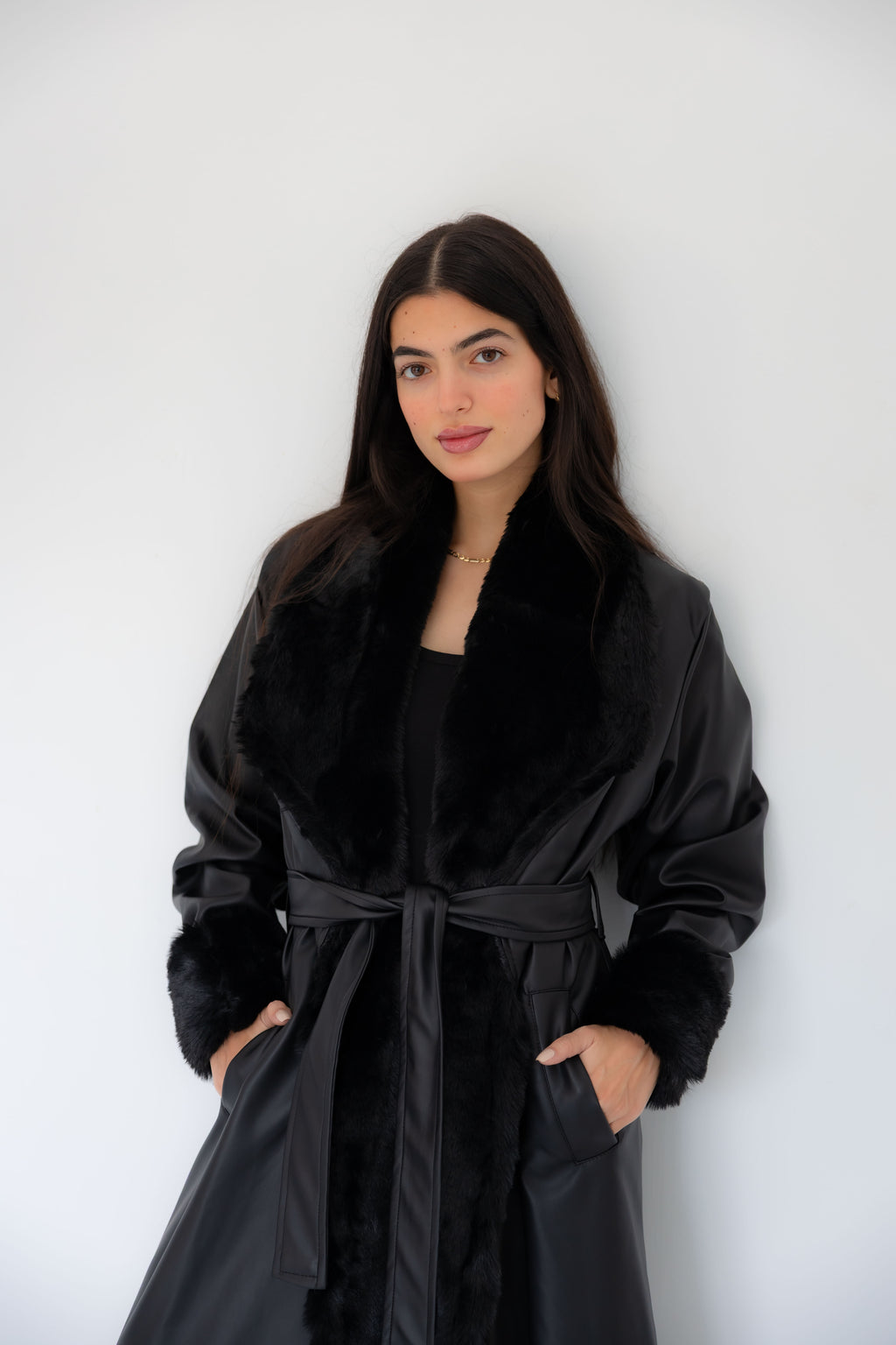 Premium Black Faux Leather Coat