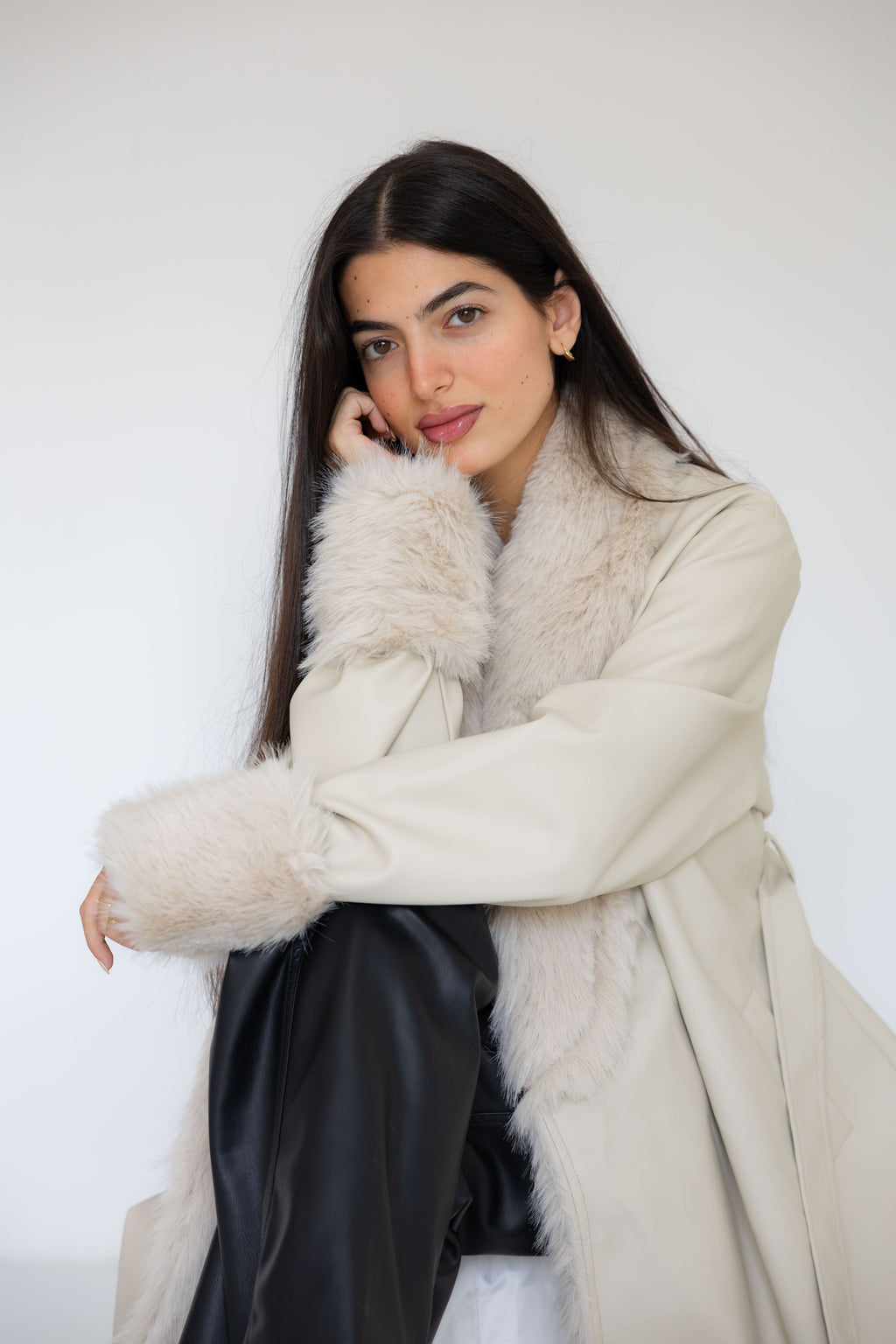 Premium Beige Faux Leather Coat