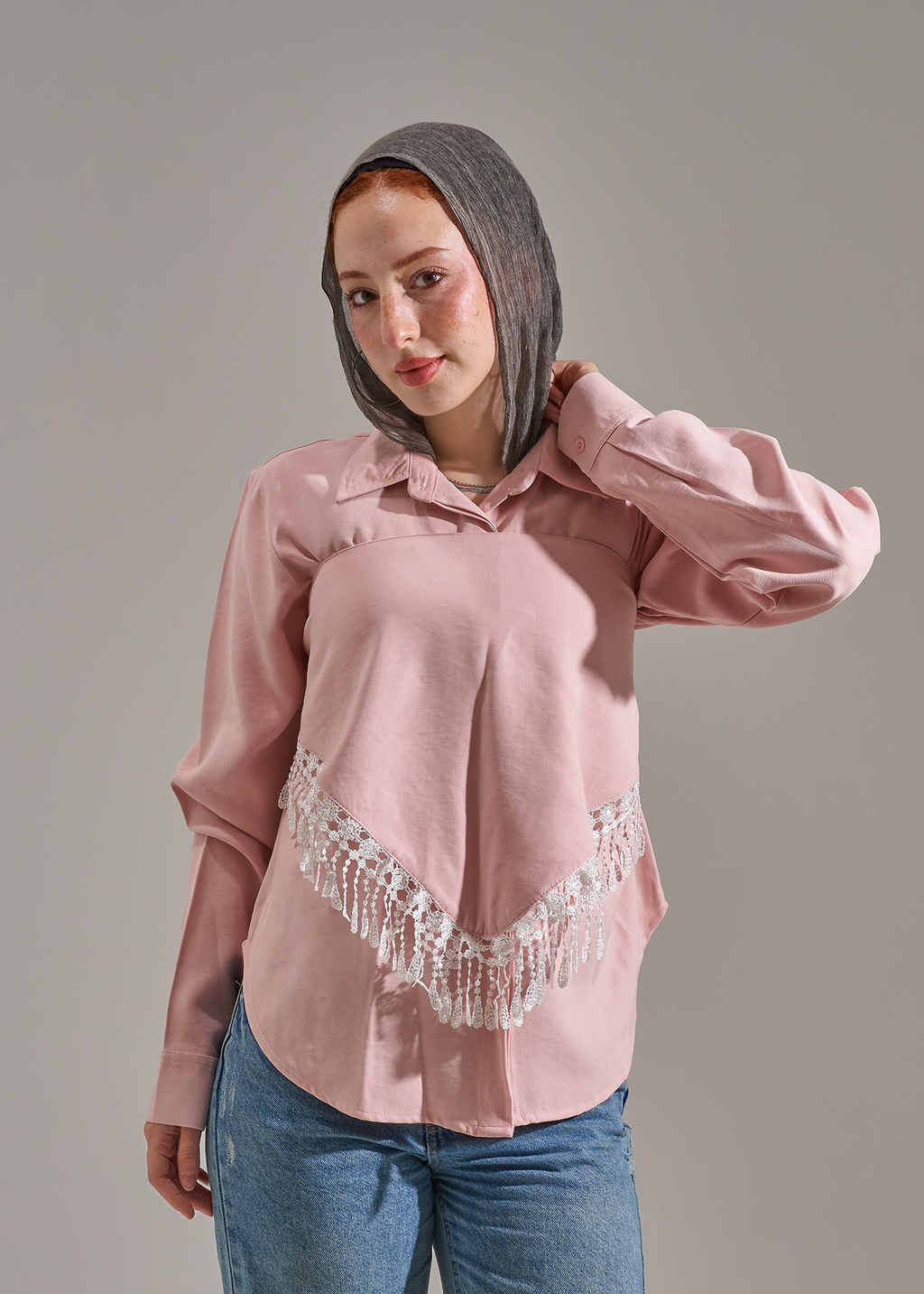 Shirt with scarf- dusty pink