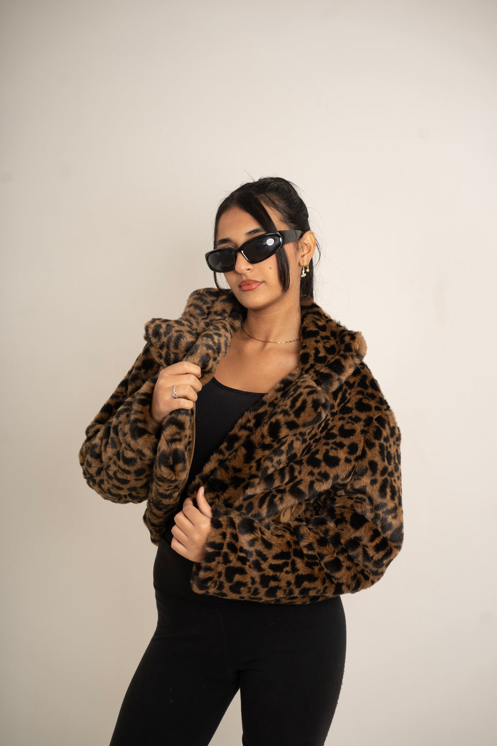 Leopard Faux Fur Crop Jacket