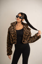 Leopard Faux Fur Crop Jacket