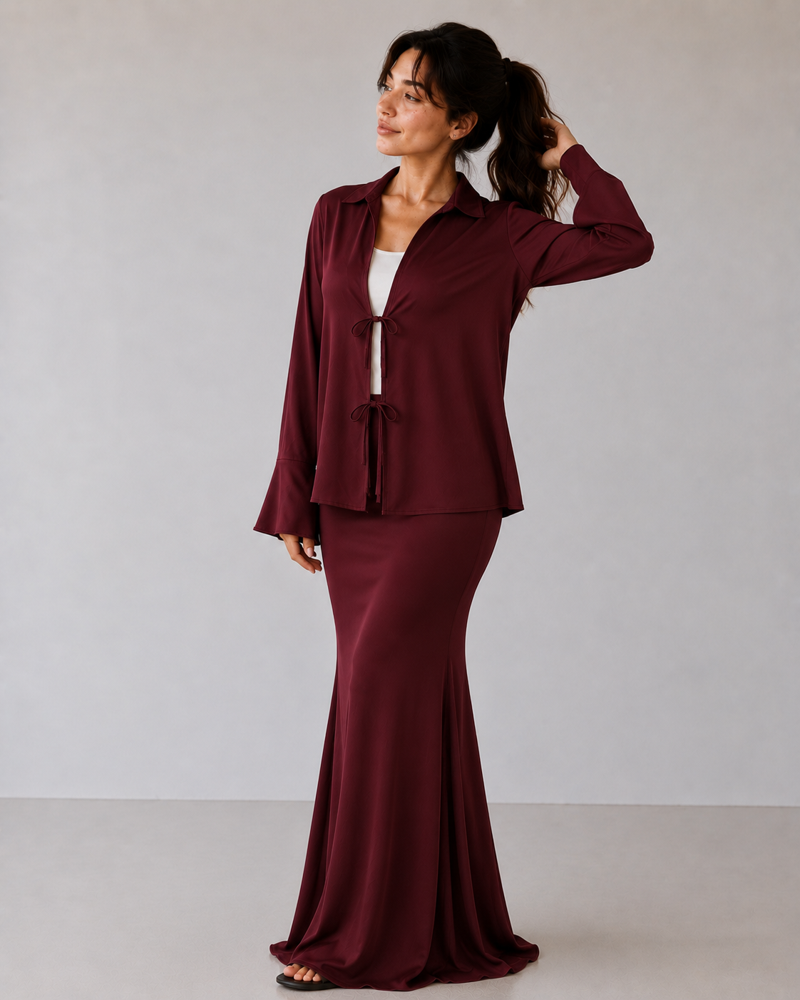 Satin set - burgundy