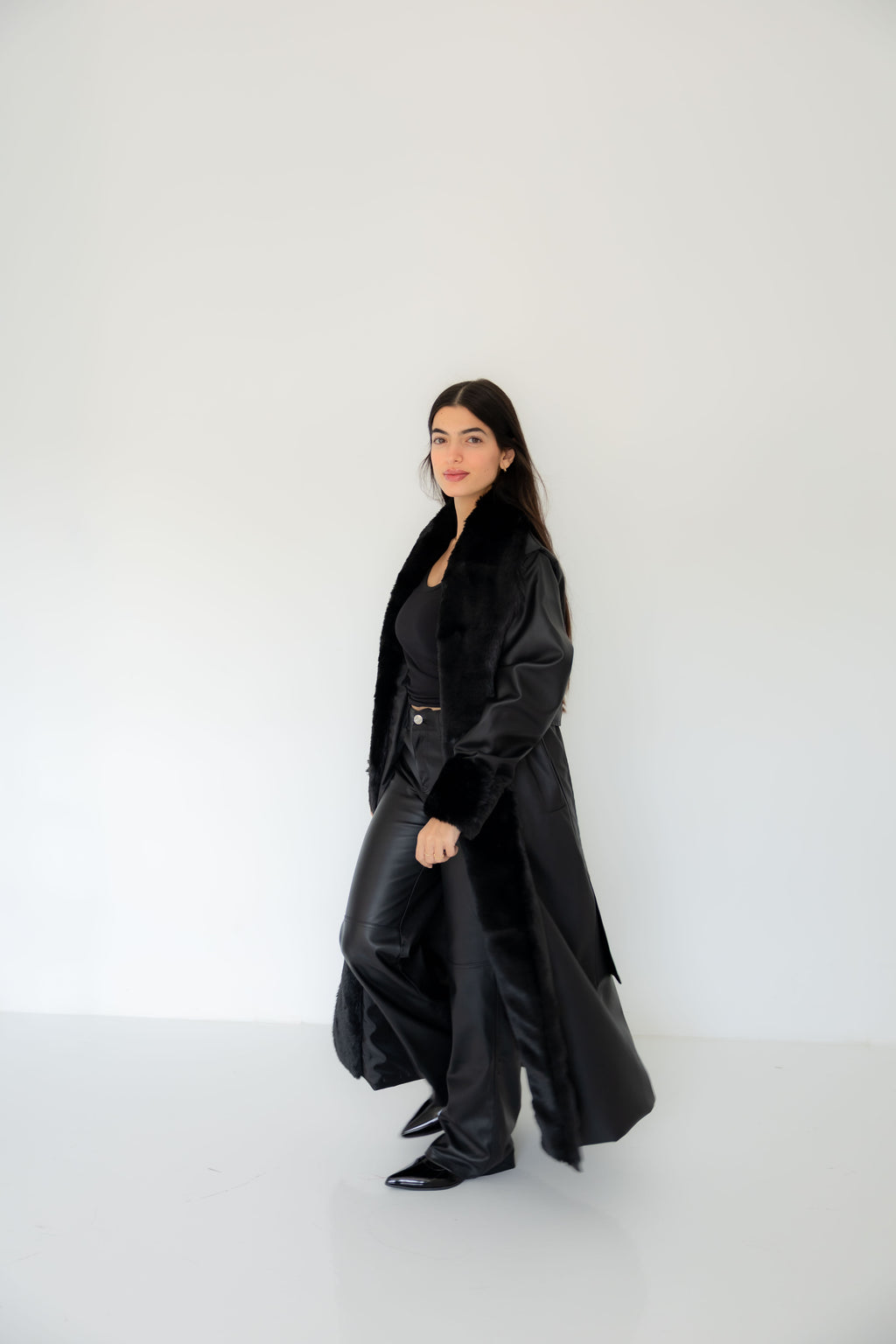 Premium Black Faux Leather Coat