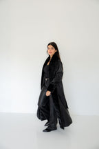 Premium Black Faux Leather Coat
