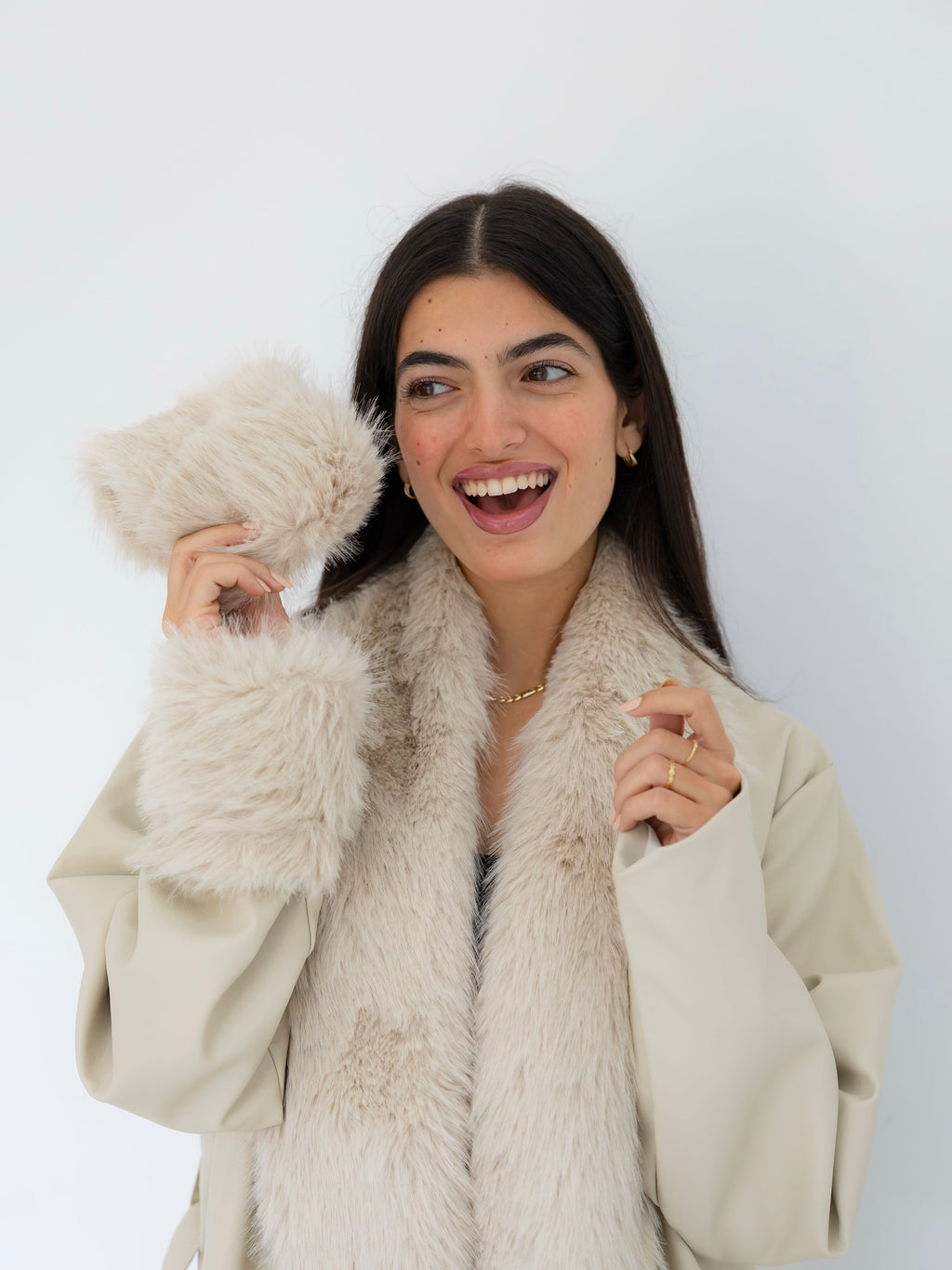 Premium Beige Faux Leather Coat