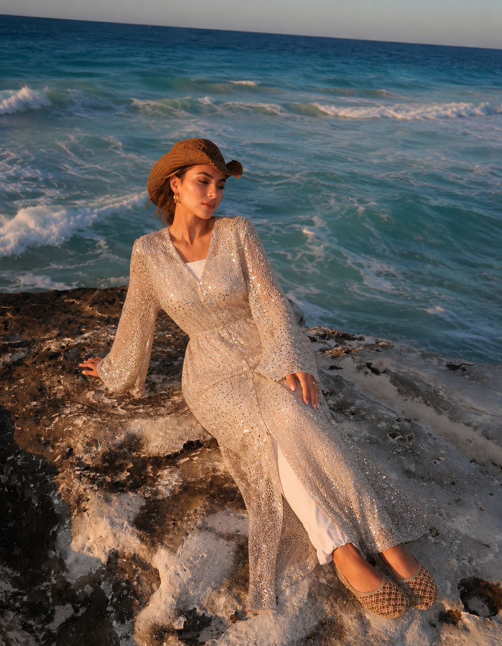 Shimmer dress - Beige