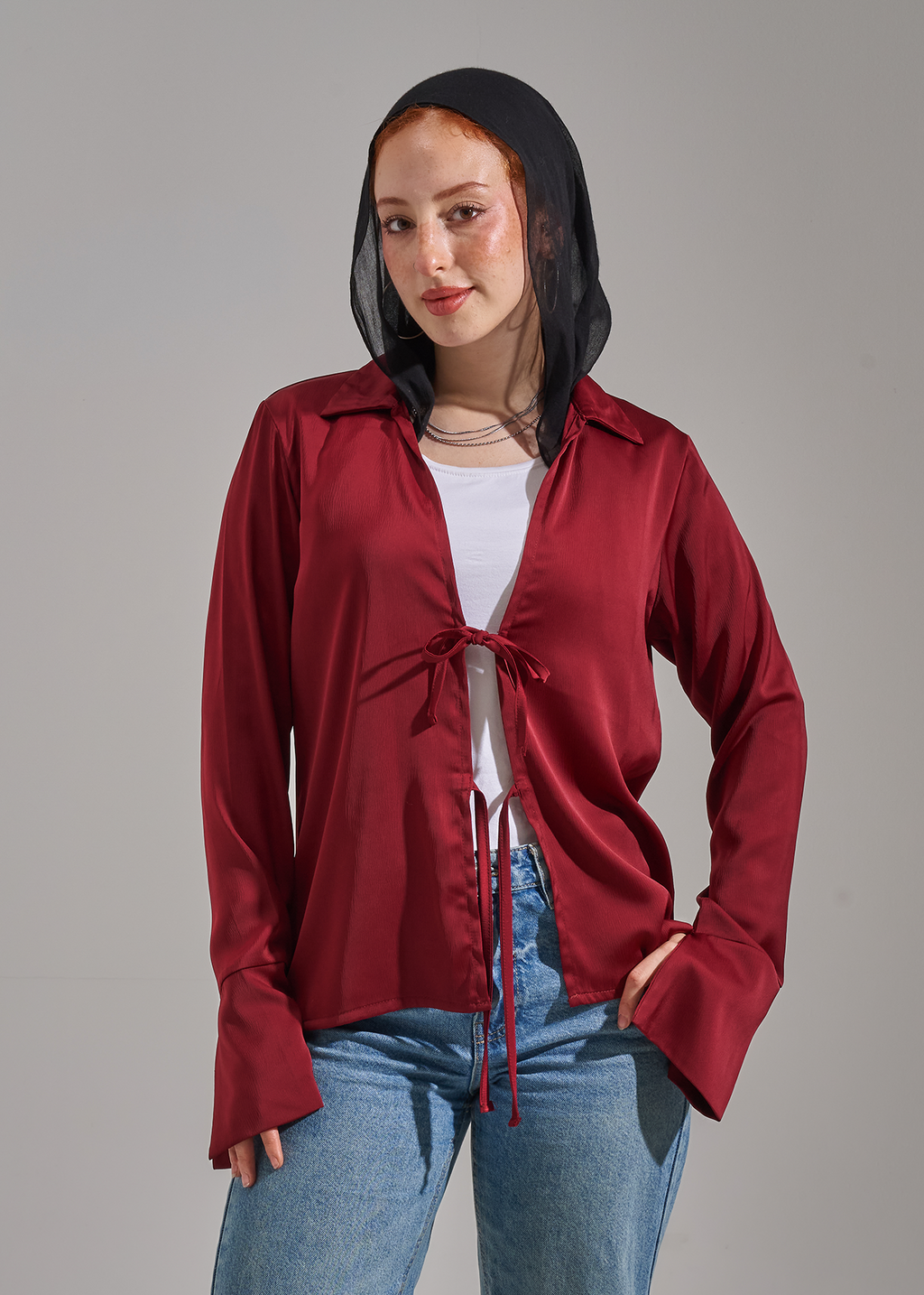 Satin Blouse - Burgundy