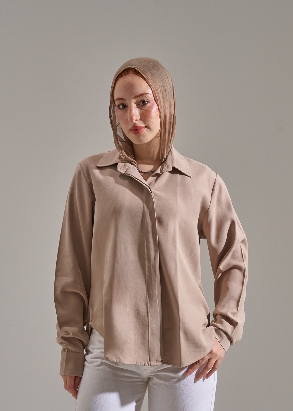 Shirt with scarf - Latte