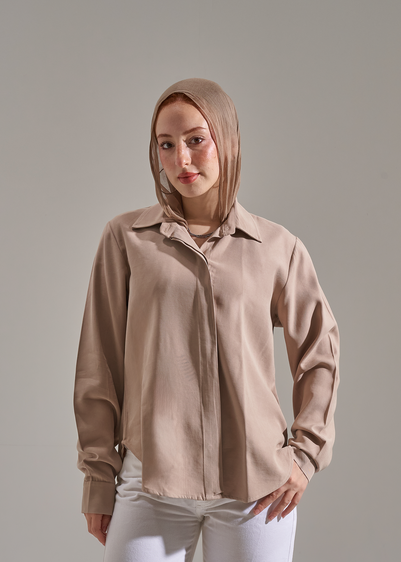Shirt with scarf - Latte