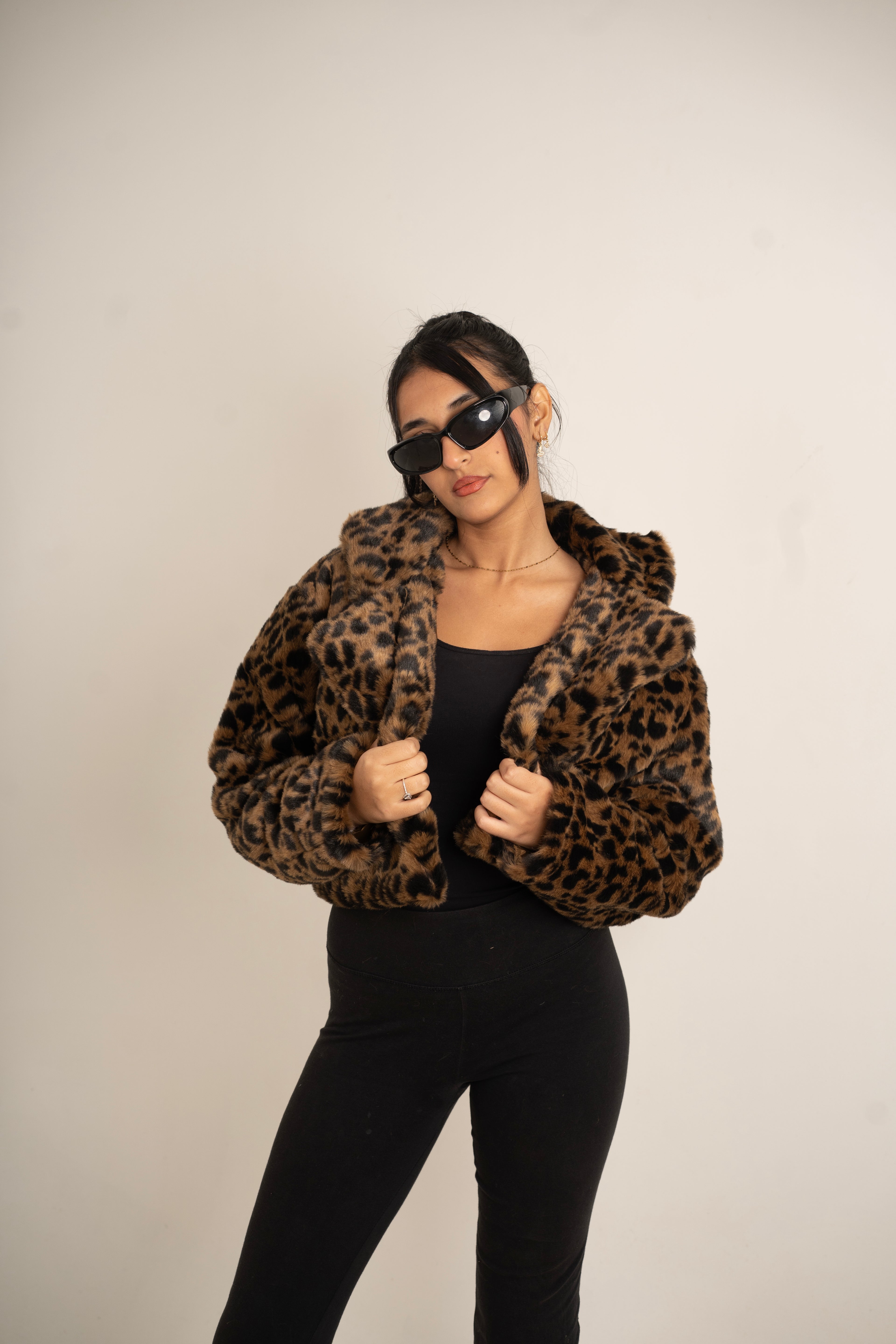 Leopard Faux Fur Crop Jacket