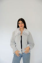 Ash Leather Jacket with Fur Hood