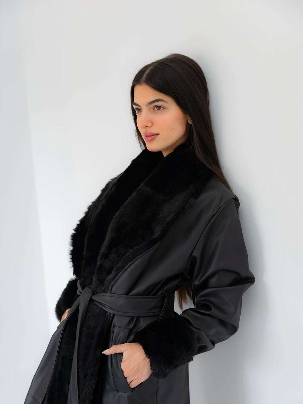 Premium Black Faux Leather Coat