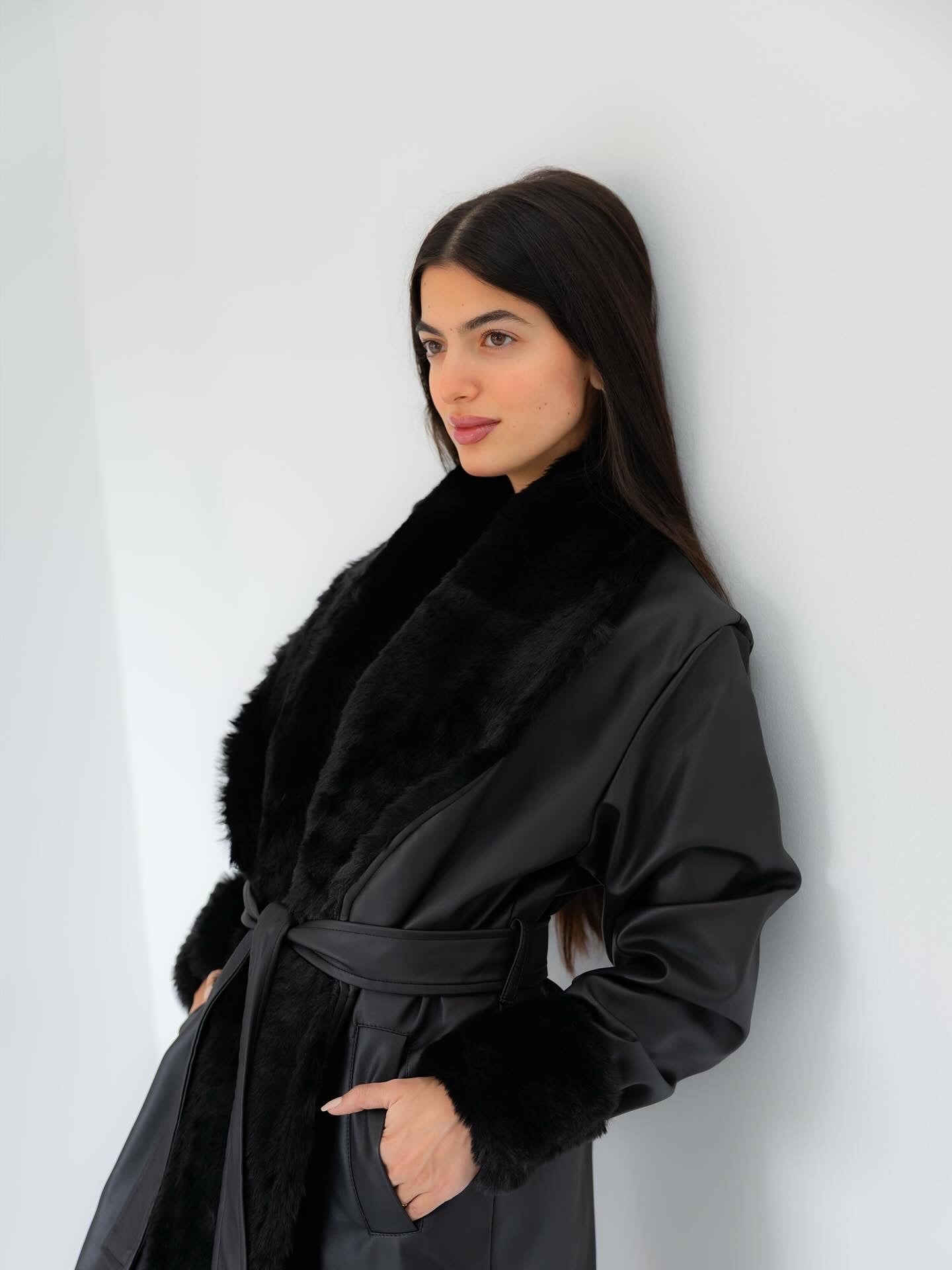 Premium Black Faux Leather Coat