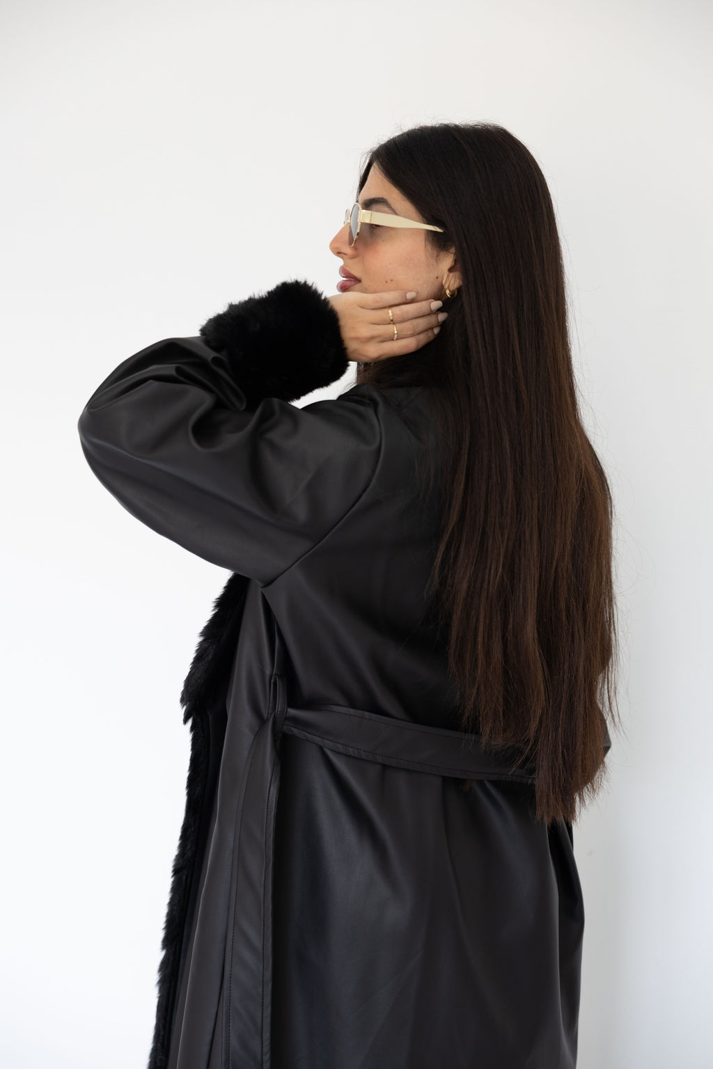 Premium Black Faux Leather Coat