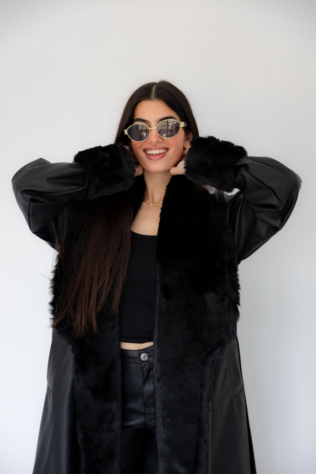 Premium Black Faux Leather Coat