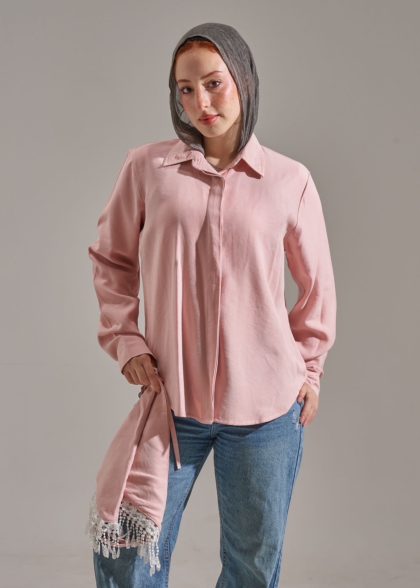 Shirt with scarf- dusty pink