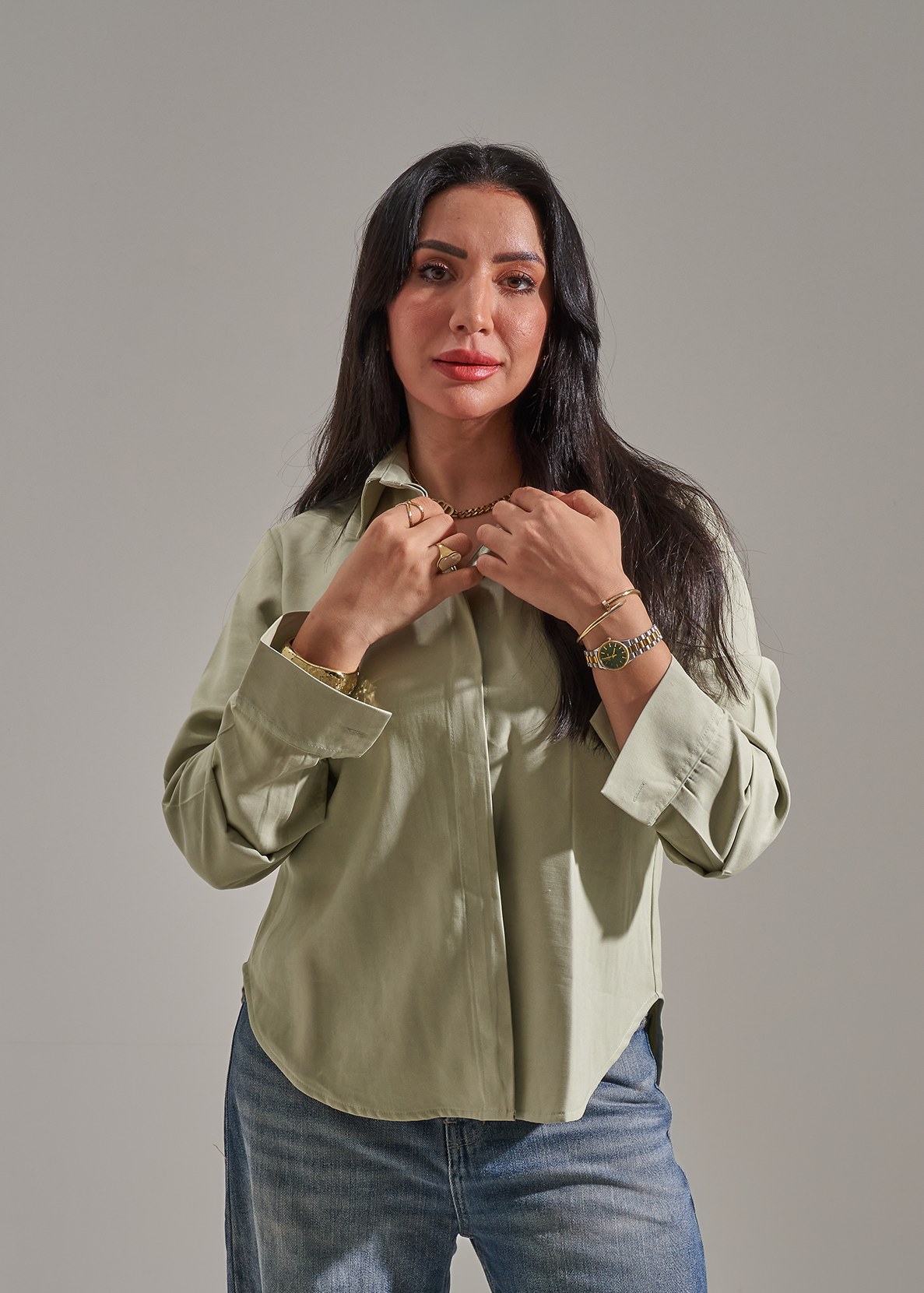 Shirt with scarf- pistachio