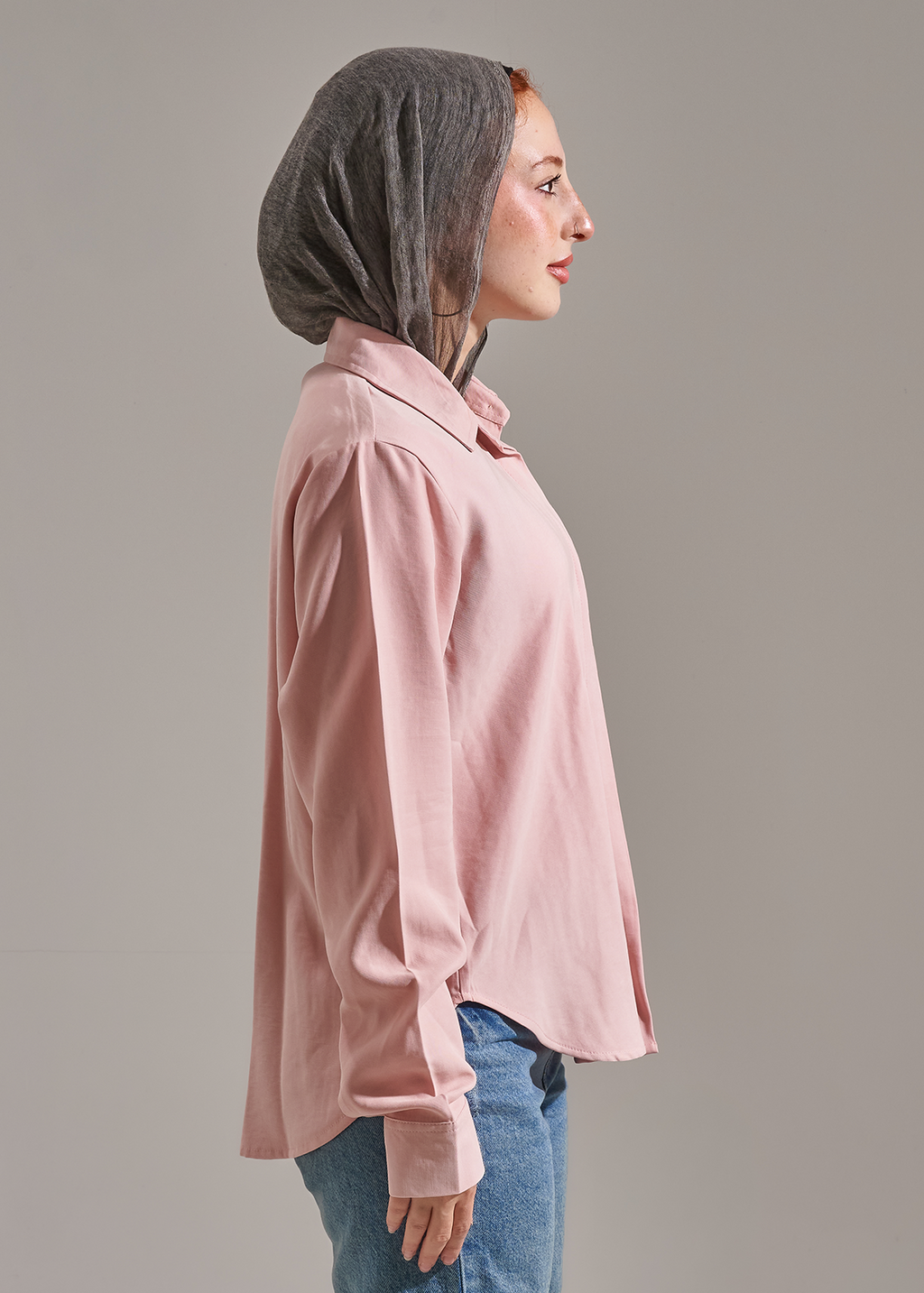 Shirt with scarf- dusty pink