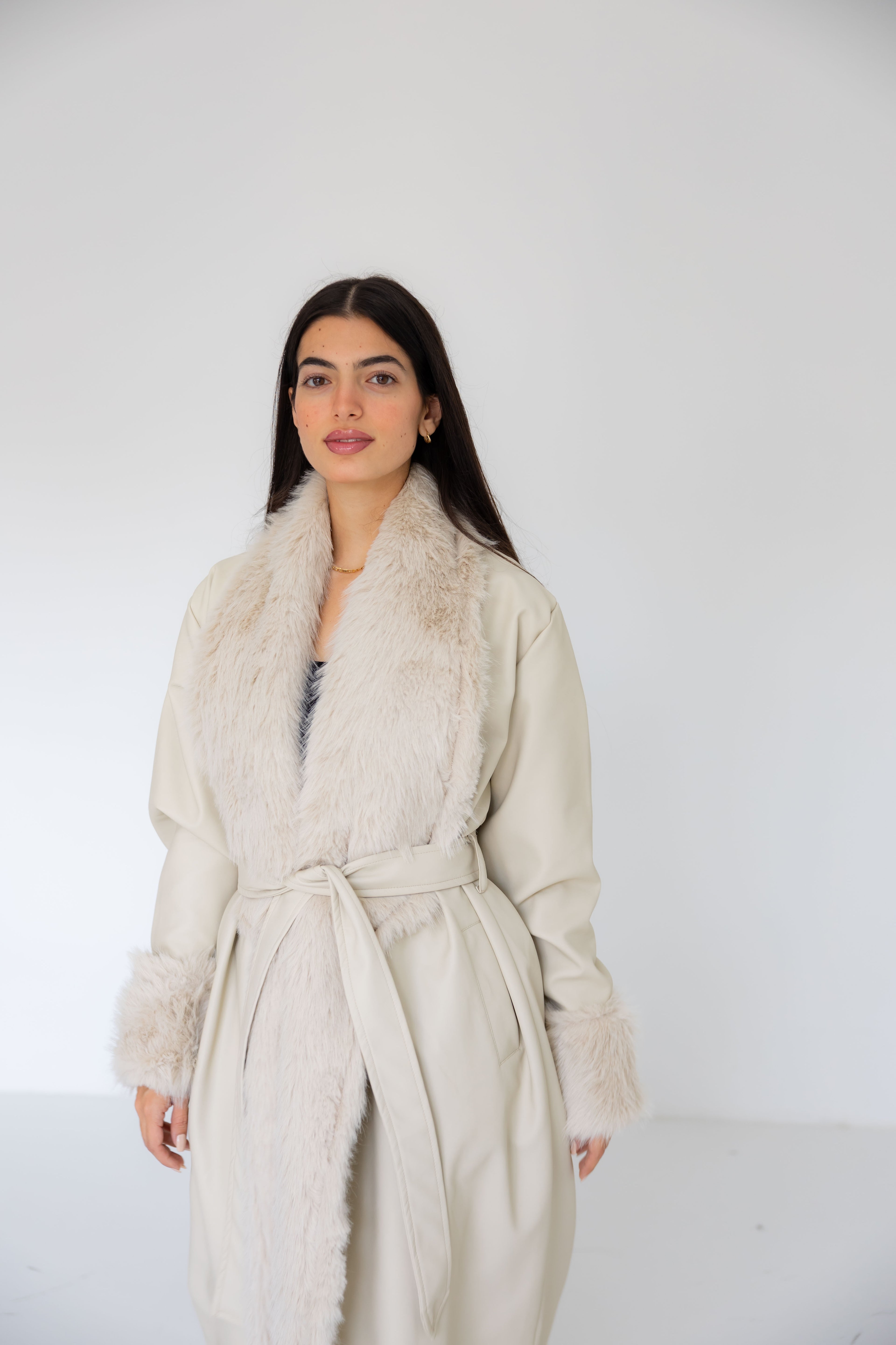 Premium Beige Faux Leather Coat