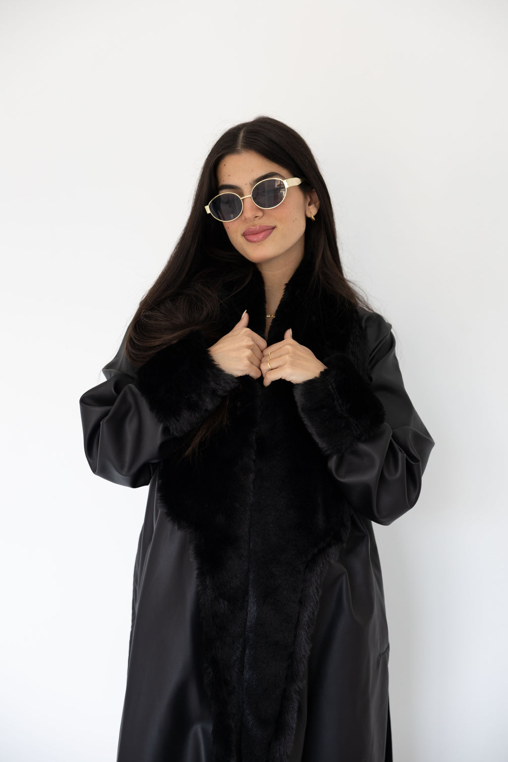 Premium Black Faux Leather Coat