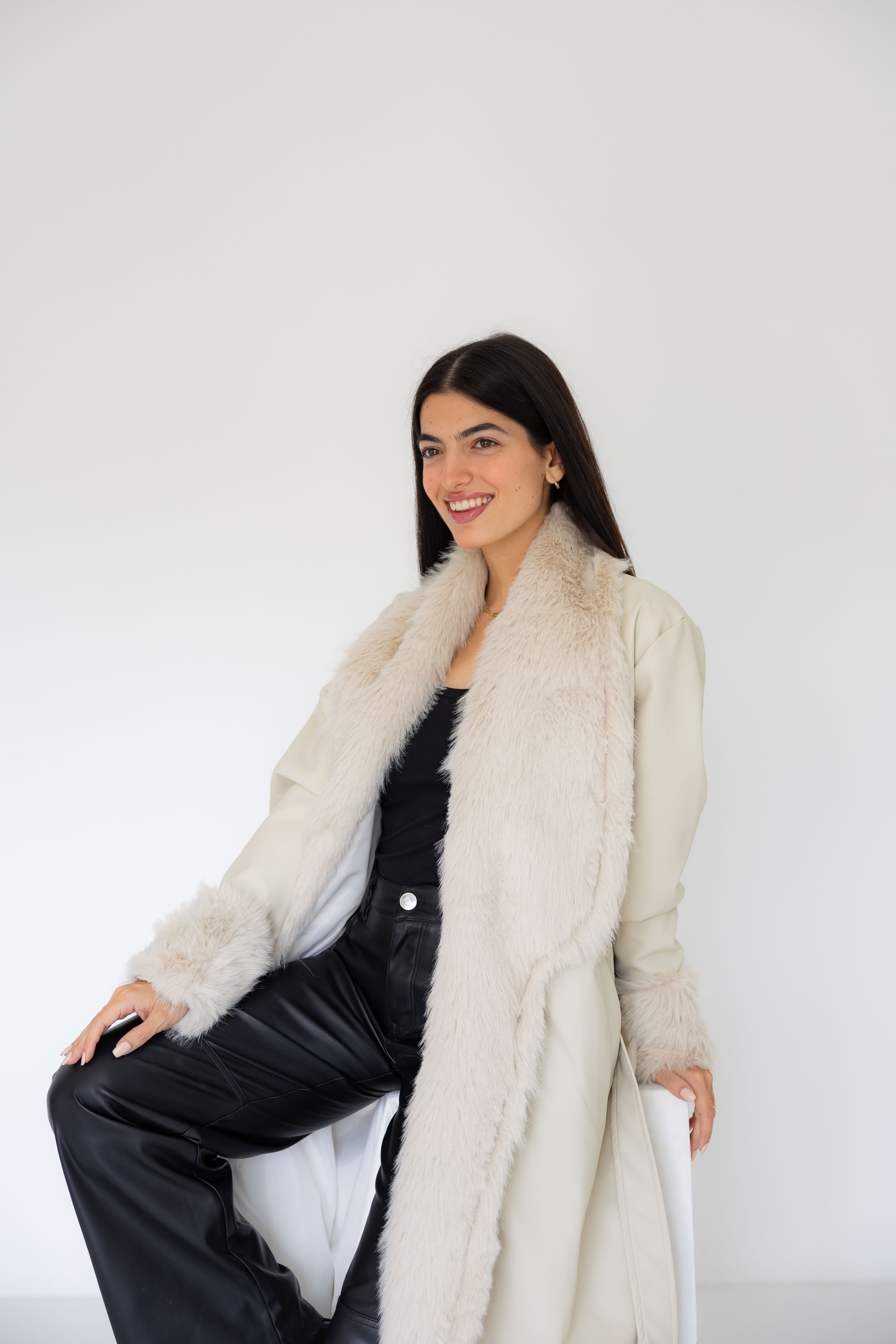 Premium Beige Faux Leather Coat