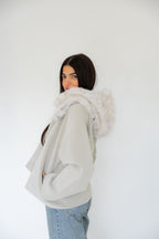 Ash Leather Jacket with Fur Hood