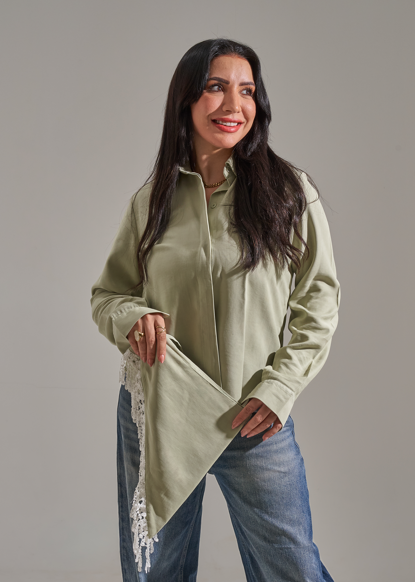 Shirt with scarf- pistachio