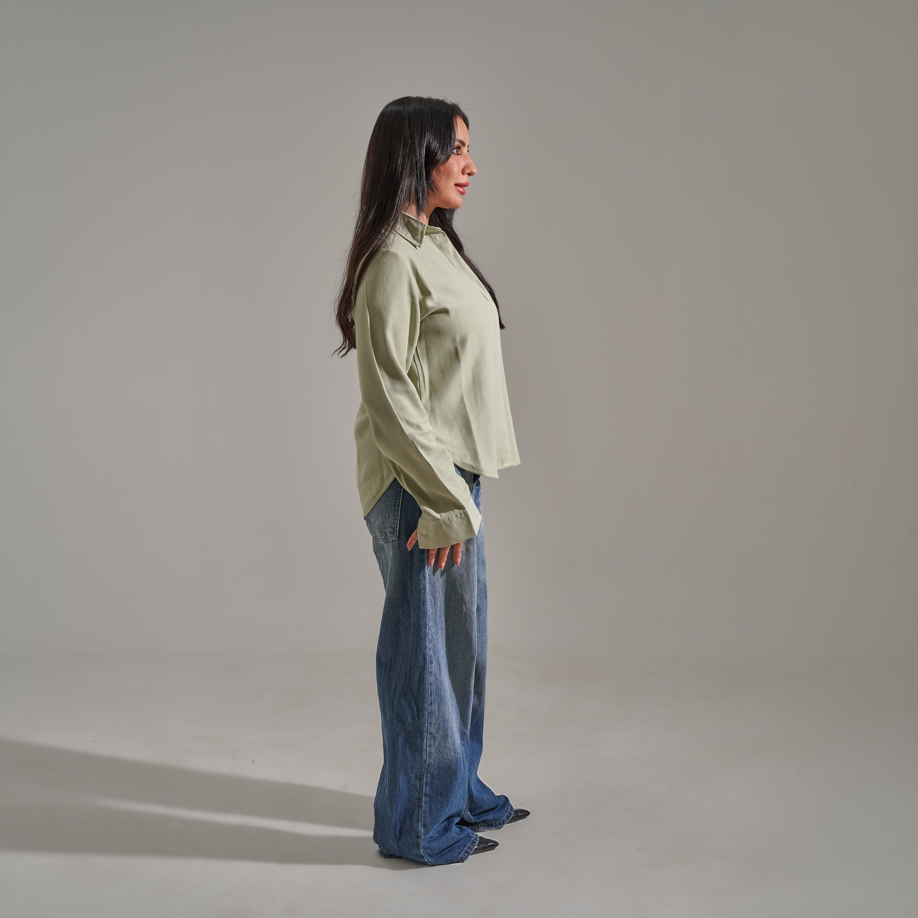 Shirt with scarf- pistachio