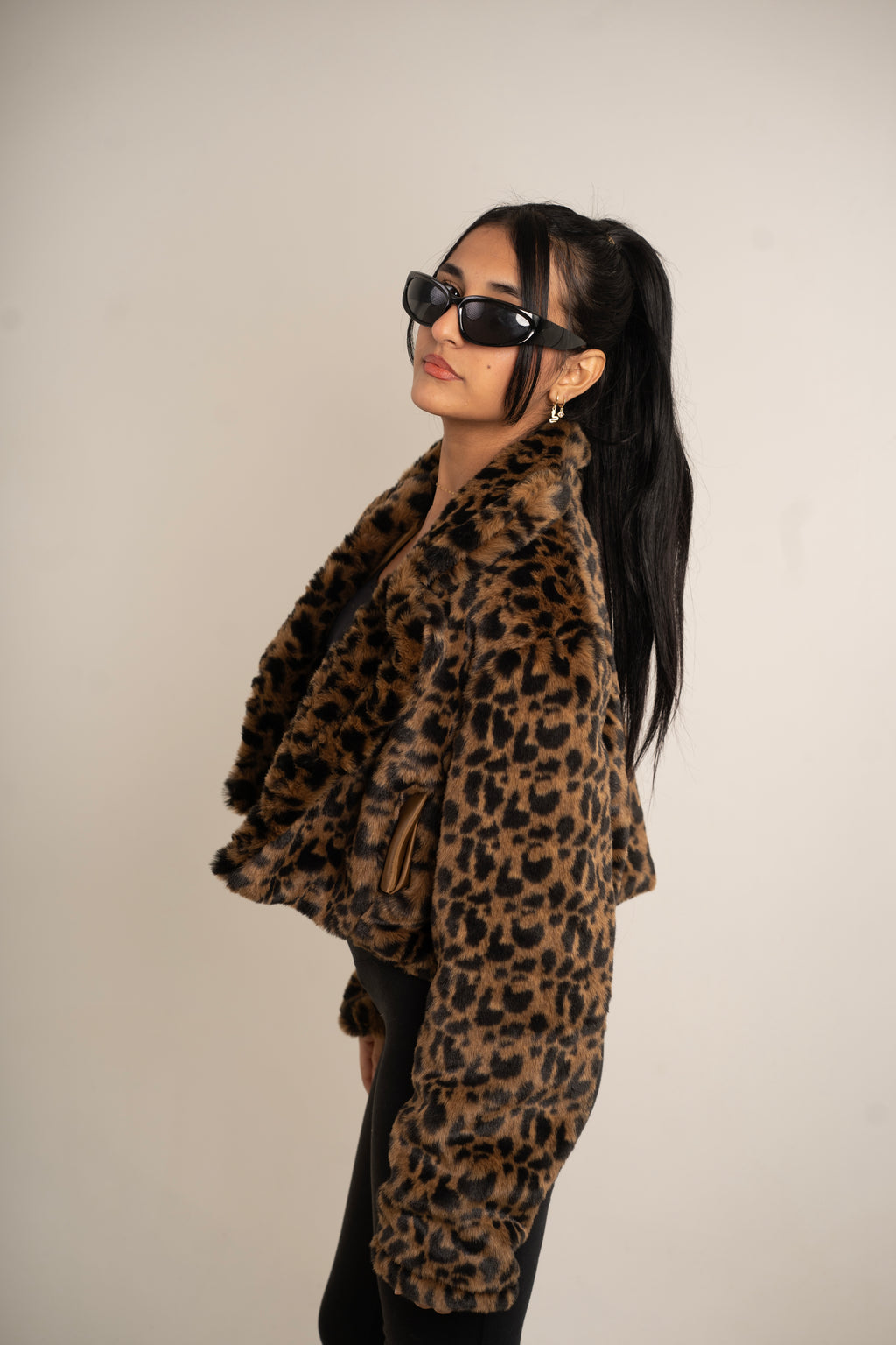 Leopard Faux Fur Crop Jacket