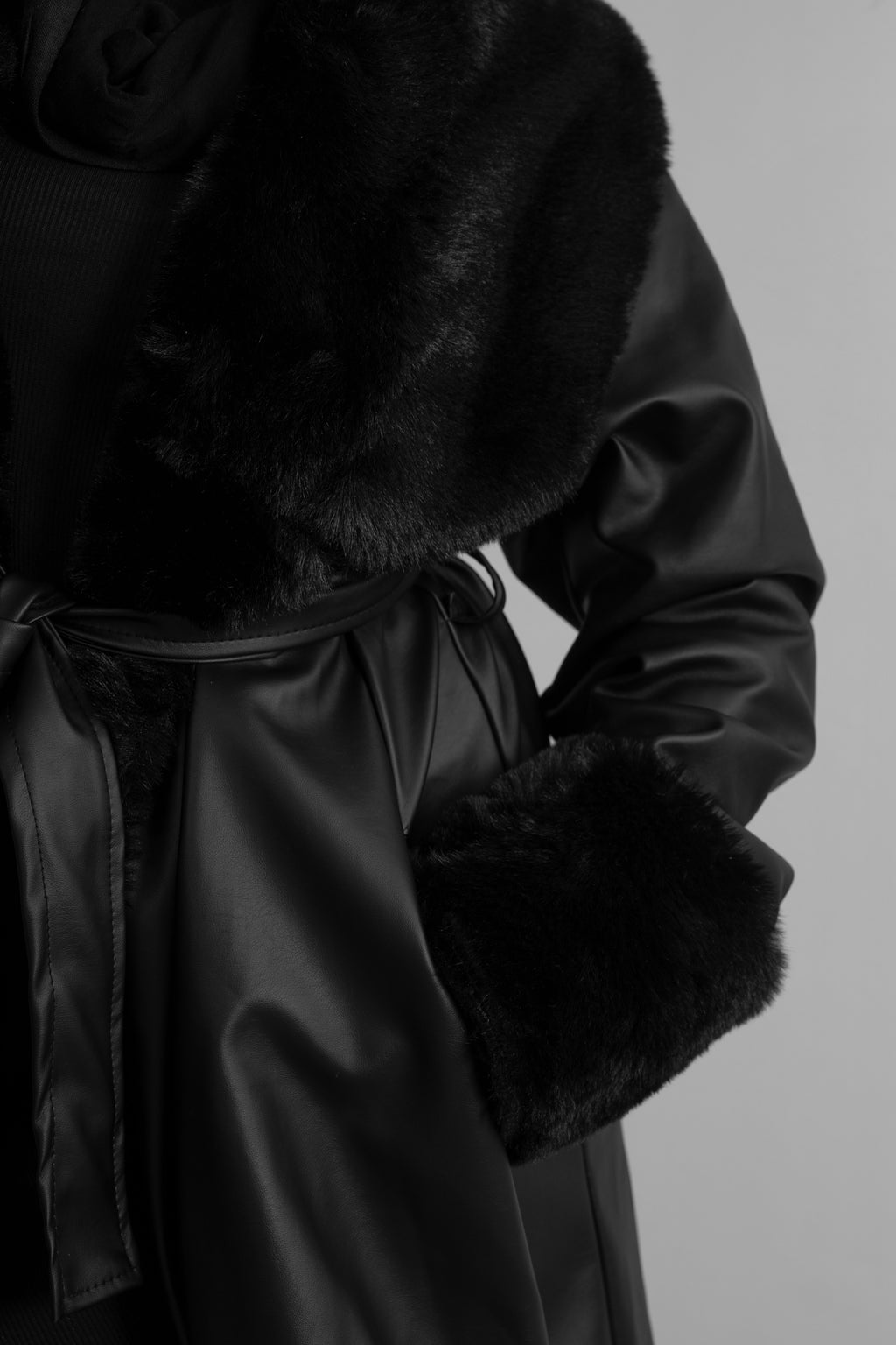 Premium Black Faux Leather Coat