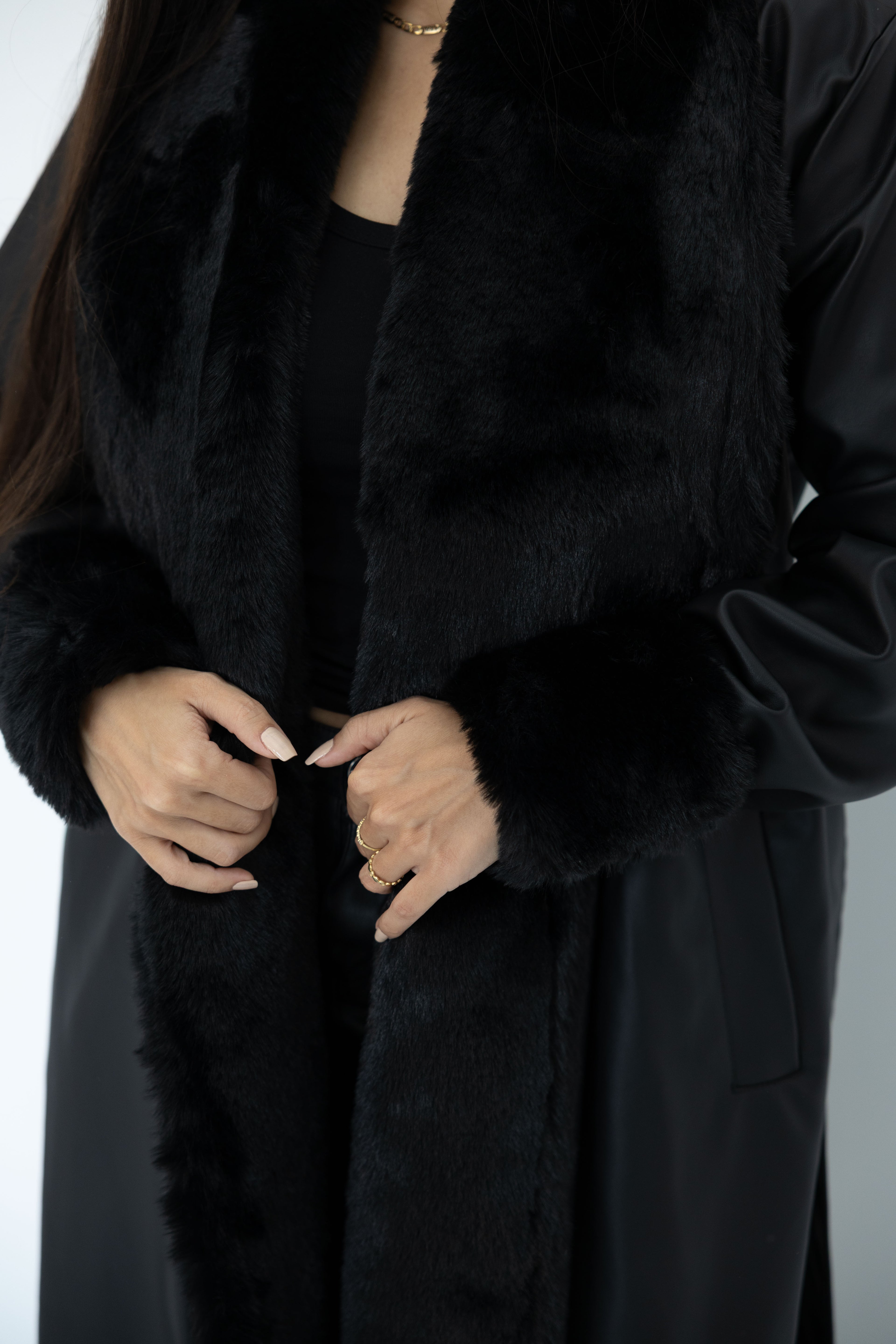 Premium Black Faux Leather Coat