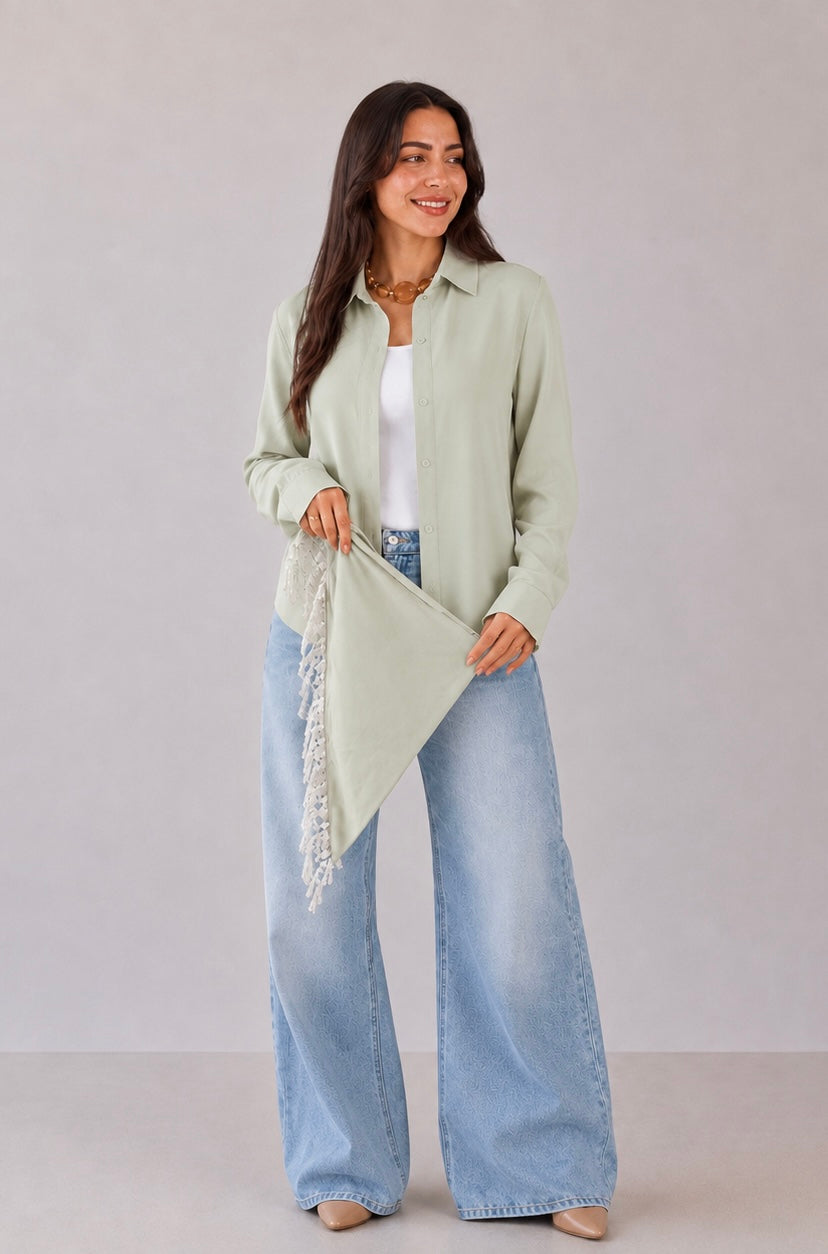 Shirt with scarf- pistachio