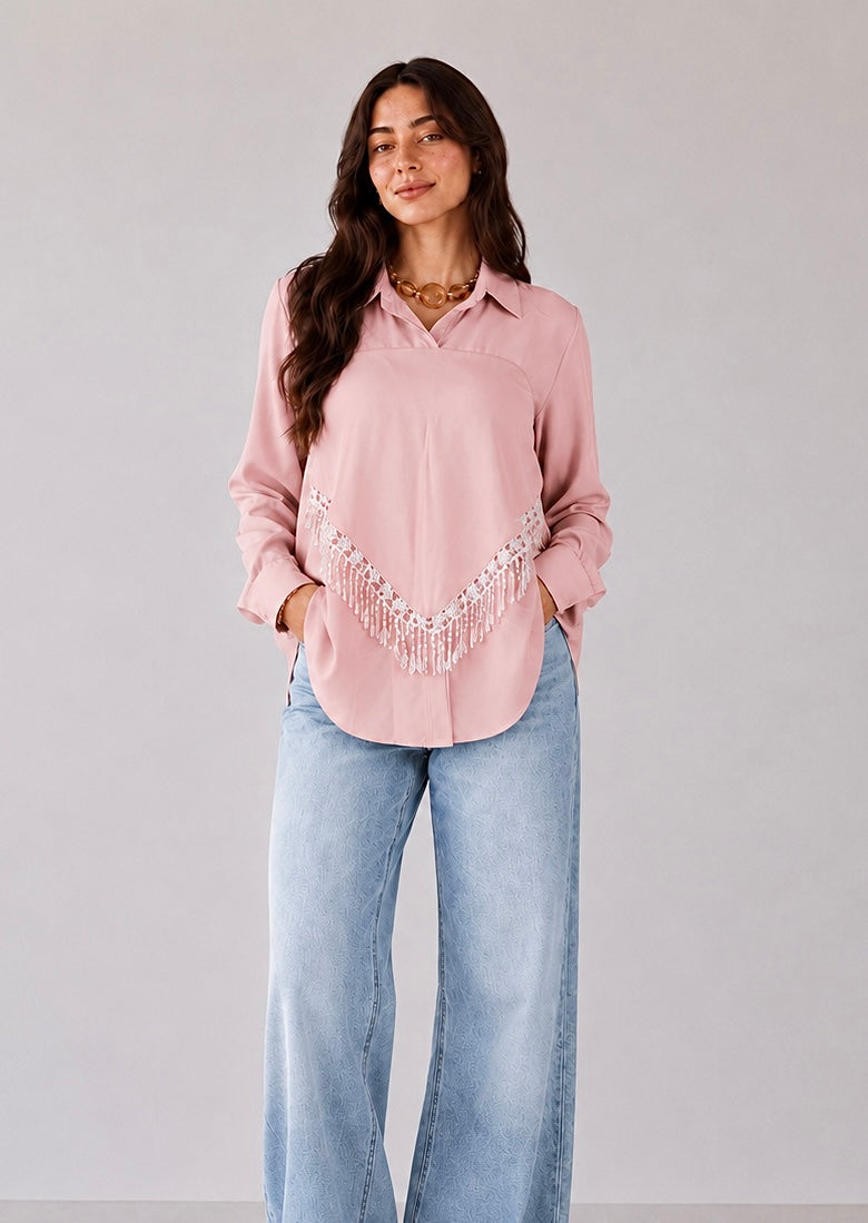Shirt with scarf- dusty pink