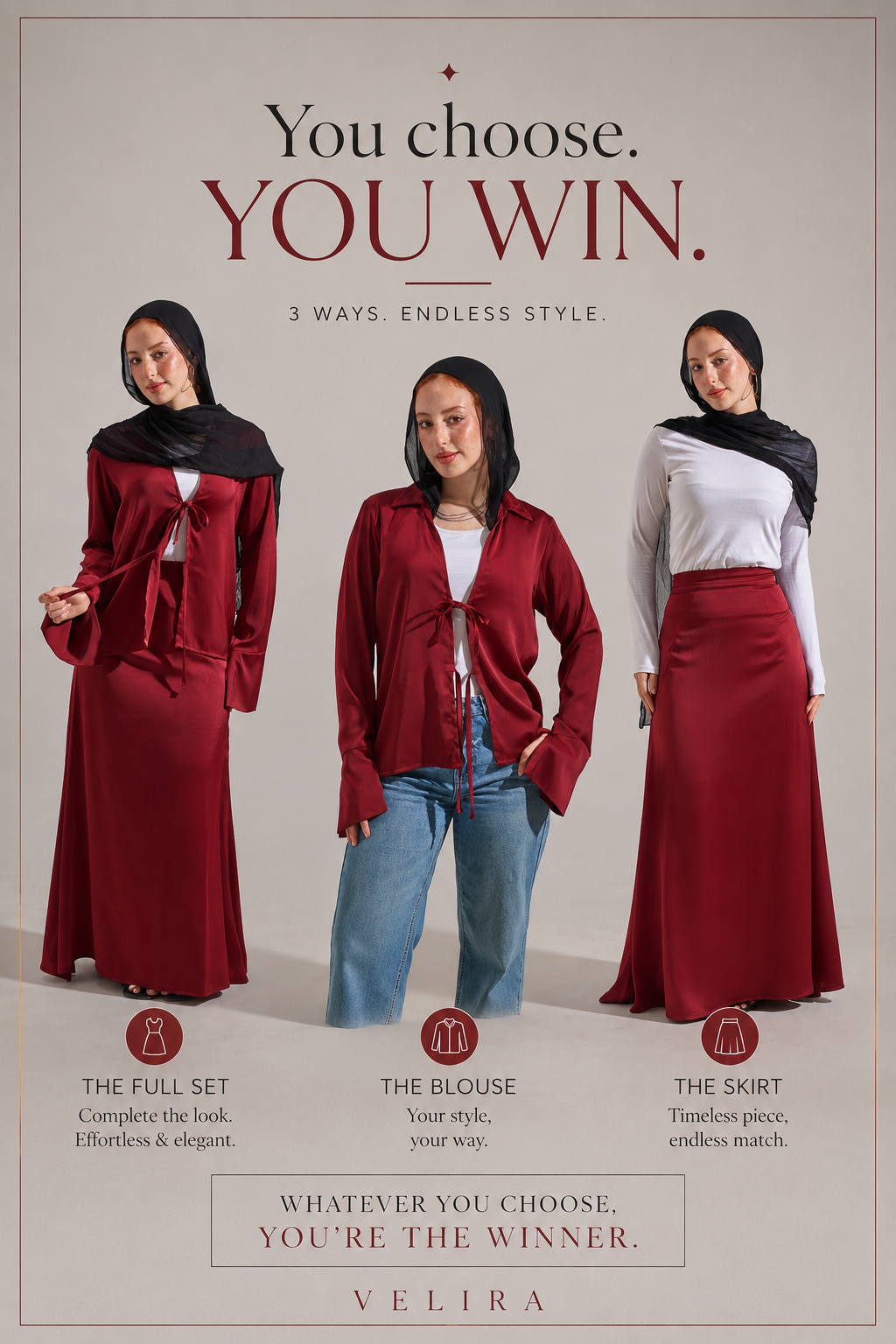 Satin set - burgundy